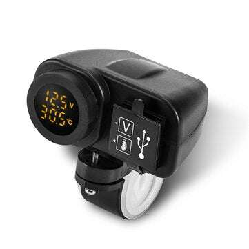 2.1A LED 12V Multifunctional Waterproof Motorcycle USB Charger+Digital Voltmeter... (COLOR.: YELLOW)