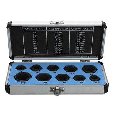 10pcs 9-19mm Broken Bolt Removal Kit Damaged Nut Bolt Remover Stud Extractor Set