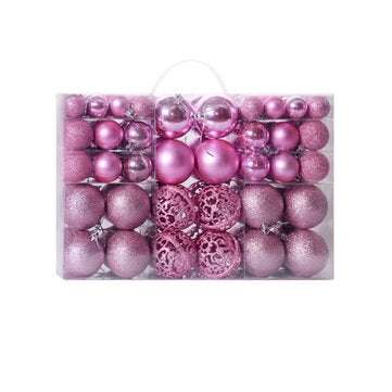 100pcs Decration Ball Set Christmas Tree Decorations Balls Bauble Pack Hanging Bal... (COLOR.: PINK)