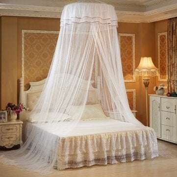 Solid Mosquito Net Bed Queen Size Home Dome Foldable Bed Canopy Elegant Princess (COLOR: WHITE)