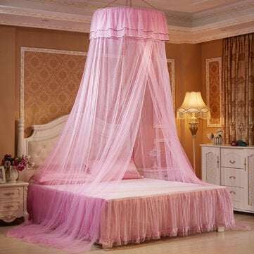 Solid Mosquito Net Bed Queen Size Home Dome Foldable Bed Canopy Elegant Princess (COLOR: PINK)