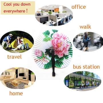 Portable Classic Hand Fan Vintage Folding Fans Round Circular Paper Folding Fans