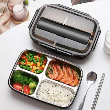 Stainless Steel Large Capacity Division Lunch Box Microwave Oven Heating Insulatio... (COLOR: BLACK)