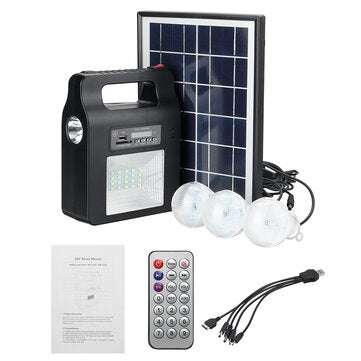 Solar Power Radio Panel Generator LED Light USB Charger System FM Outdoor Garden Decorative Night Li