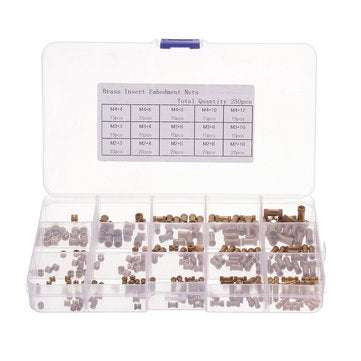 Suleve MXBN3 250pcs M2/M3/M4 Metric Threaded Brass Knurl Round Insert Nut Assortment Set