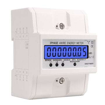 DDS024 3 Phase 4 Wire Energy Meter 380V AC 50Hz LCD Backlight Display Electronic Watt Power Consumpt