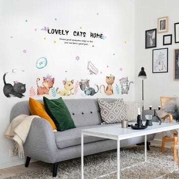 Miico SK7184 Hand-Painted Cat Wall Sticker Children`s Room Kindergarten Decorative Stickers DIY Stic
