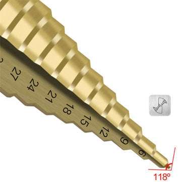 Drillpro 4-42mm HSS Titanium Coated Step Drill Bit 14 Step Hole Drilling Power Tool for Metal Wood