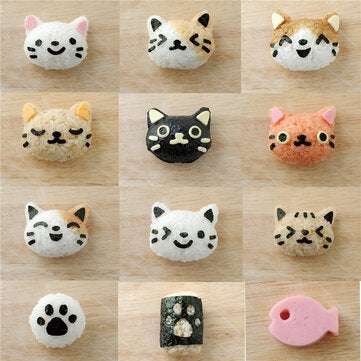 Sushi Mould Set Rice Mold Cute Smile Cat Bento Maker Nori Decor Cake Cutter Cheese Ham Sandwich DIY