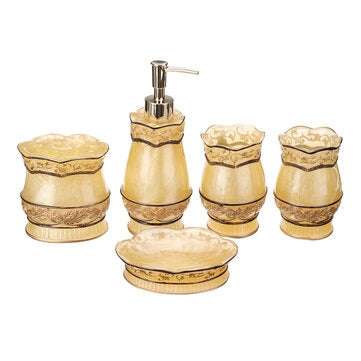 5pcs/set Gold Resin Bathroom Accessory Soap Dispenser Toothbrush Cup Holder (COLOR: YELLOW)