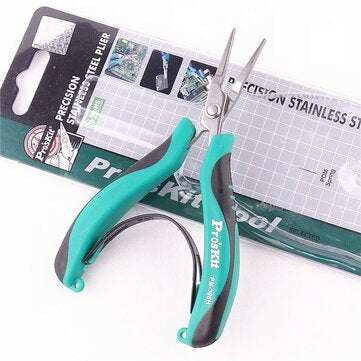 Pro`sKit PM-396H Flat Nose Plier Stainless Steel Mini Vise Pointed Nose Pliers for Electronic Produc