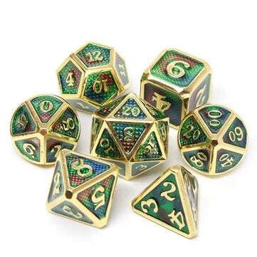 7 Pcs/Set Alloy Metal Dice Set Playing Game Poker Card Dungeons Dragons Party Boa... (COLOR.: GREEN)