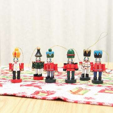 6pcs 6cm Color Nutcracker Christmas Pendant Wooden Nutcracker Doll Soldier Vintage Handcraft Puppet