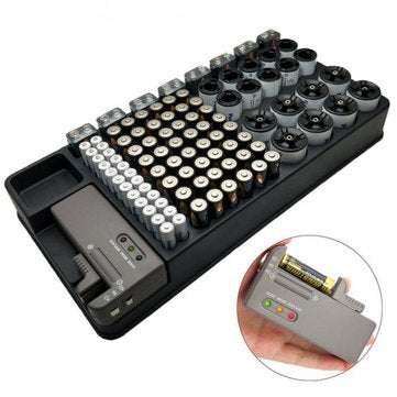 Battery Storage Organizer Battery Holder Caddy Rack Case Container w/ Tester