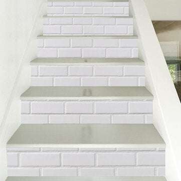 6Pcs 3D Brick Stair Stickers DIY Staircase Decals Decor Removable Waterproof Wallpaper White for Hom