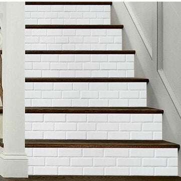 6Pcs 3D Brick Stair Stickers DIY Staircase Decals Decor Removable Waterproof Wallpaper White for Hom