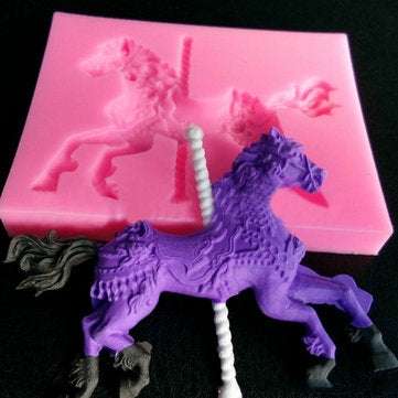 Christmas Carousel Horse Silicone Fondant Cake Mold Emboss Sugarcraft Mould Xmas Baking Tools