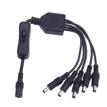 5.5*2.1mm 1 Female to 5 Male Way Splitter Connector with Switch for CCTV Camera LED Strip Light DC12
