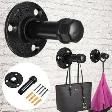 Urban Industrial Style Iron Water Pipe Effect Wood Wall Shelf Coat Hooks Rack