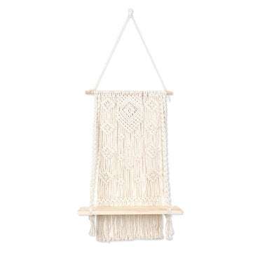 Macrame Plant Hanger Basket Hand Woven Tapestry Wood Pot Shelf Room Decoration