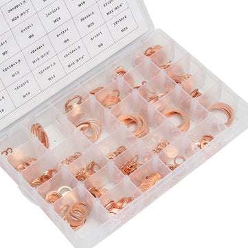 568pcs 30 Sizes Metric Washers Red Copper Flat Ring Gaskets Assortment Set Kit