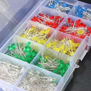 500Pcs 3mm LED Light White Yellow Red Blue Green DIY Assortment Diodes Kit