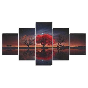 60x30inch 5 Pieces Canva Wall Art Warm Home Decor Red Tree Poster Modern Canva Poster f... (TYPE: A)