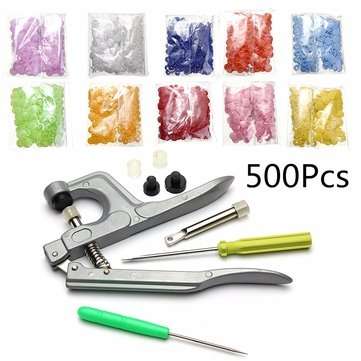 500 Sets Snap Press Plier Plastic Resin Stud Button Fastener Setter Tool Kit