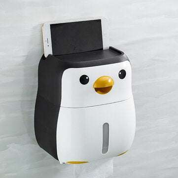 Toilet Paper Holder Cartoon Penguin Tissue Box Wall Mounted Roll Paper Shelf Bathroom Storage Rack