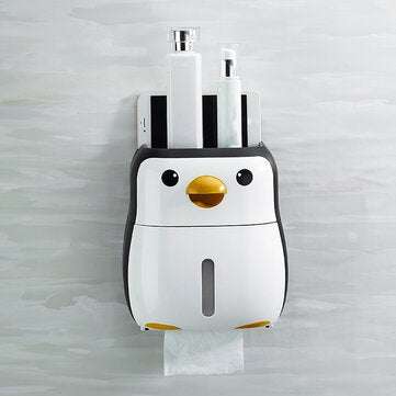 Toilet Paper Holder Cartoon Penguin Tissue Box Wall Mounted Roll Paper Shelf Bathroom Storage Rack