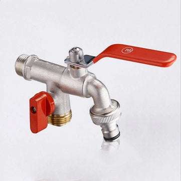 TMOK DN20 3/4`` Brass 1 in 2 out Washing Machine Faucet Male Thread Double Outlet Tap w/ Water Flow