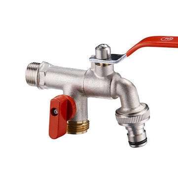TMOK DN20 3/4`` Brass 1 in 2 out Washing Machine Faucet Male Thread Double Outlet Tap w/ Water Flow