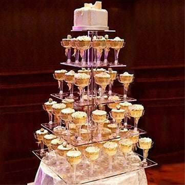 5 Tiers Cake Stand Acrylic Cake Display Stand Transparent Tray Cupcake Holder Wedding Birthday Cake