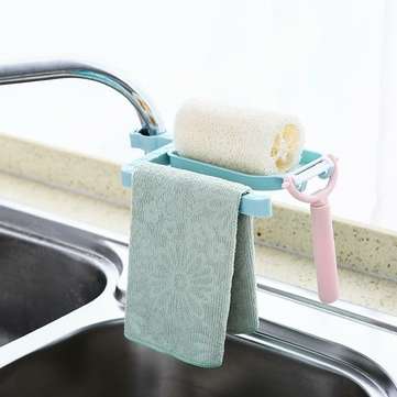 Two in one Water Faucet Asphalt Shelving Soap Box Sink Storage Rack Baskets Househ... (COLOR.: BLUE)
