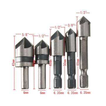 5pcs 5 Flute 82/90 Degree Countersink Drill Bit Set Counter Sink Chamfer Bits
