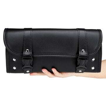 Universal Motorcycle Front PU Leather Fork Tool Bag Saddlebags Pouch Luggage