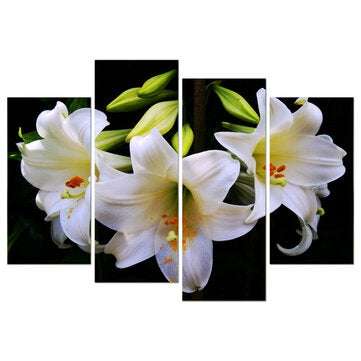 Unframed 4Pcs White Lily Art Cambric Painting Picture Print Home Wall Sticker Decor New (NUMBER: 2)