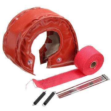 T4 Turbo Heat Shield Blanket Cover with Exhaust Manifold Downpipe Wrap Kit (COLOR.: RED)