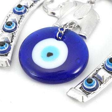 Turkish Blue Evil Eye Horseshoe with Elephant and Ribbon Wall Hanging Decorations