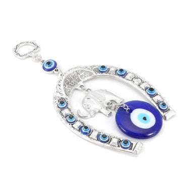 Turkish Blue Evil Eye Horseshoe with Elephant and Ribbon Wall Hanging Decorations