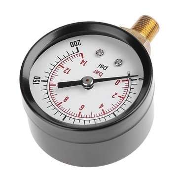 TS-Z52 Pressure Gauge 1/8inch NPT Side Mount 0-200psi 0-14bar Pressure Gauge Dial Air Compressor Met