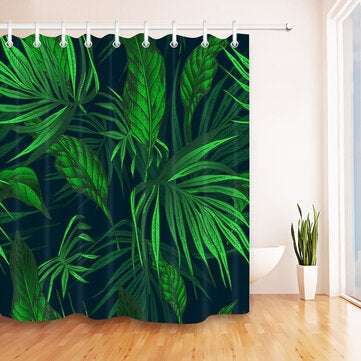 Tropical Plants Waterproof Shower Curtain Fabric With Hooks Ring P... (MAT PACKAGE: 1*SHOWERCURTAIN)