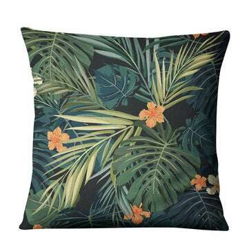 Tropical Green Plants Flowers Linen Pillowcase Home Fabric Sofa Cushion Cover (TYPE: #2)