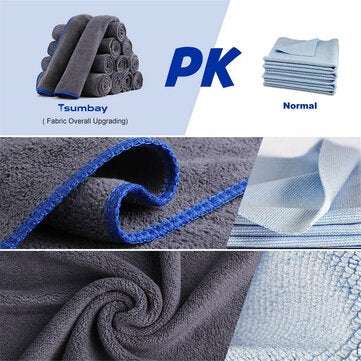Tsumbay 12Pcs 40*40CM Car Wash Towels Microfiber Washing Cleaning Cloth Care Polishing Plush Washing