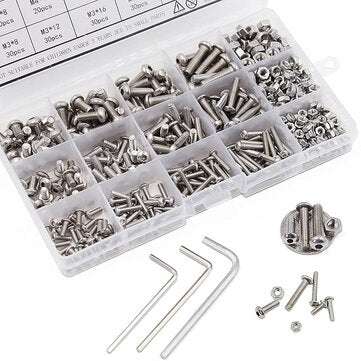 Suleve MXSH10 520Pcs Stainless Steel Hex Socket Round Head Screws Nuts Assortment Set M3 M4 M5