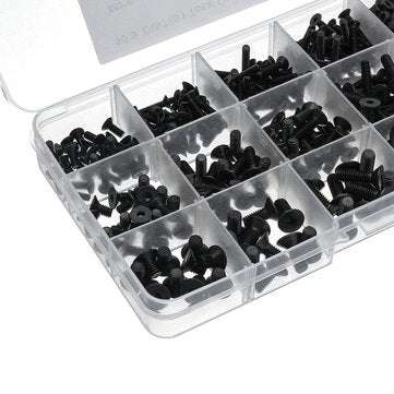 Suleve MXCH7 460Pcs M3 M4 M5 Flat Head Hex Socket Screw Carbon Steel 10.9 Grade Bolt Nut Assortme