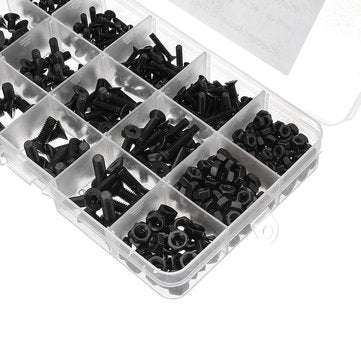 Suleve MXCH7 460Pcs M3 M4 M5 Flat Head Hex Socket Screw Carbon Steel 10.9 Grade Bolt Nut Assortme