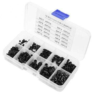 Suleve MXCH13 300Pcs M3-M8 Black Hex Socket Screws Grub Screw Allen Head Cup Point Assortment Kit 12