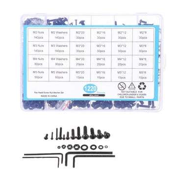 Suleve MXCH11 1220Pcs M2 M3 M4 M5 Carbon Steel Pan Head Hex Socket Screw Hex Screws Nut Assortment K
