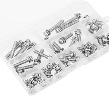 Suleve M6SP1 50Pcs M6 Stainless Steel 10-40mm Phillips Pan Head Machine Screw Washer Bolt Asortme